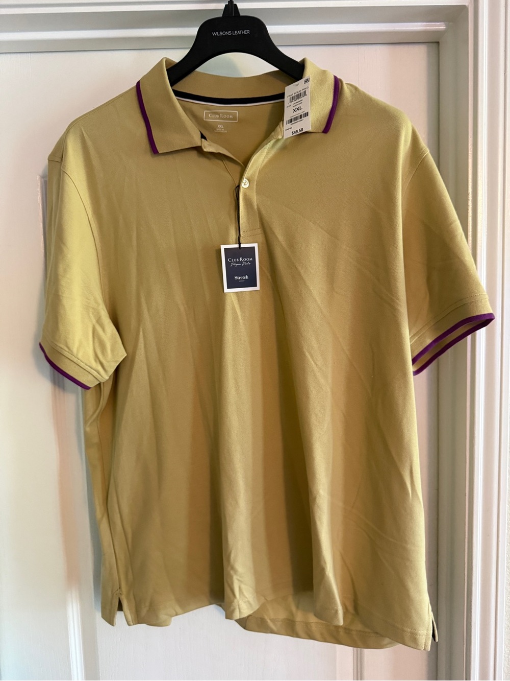 Club Room Men's tan Polo with Purple Trim size XXL
